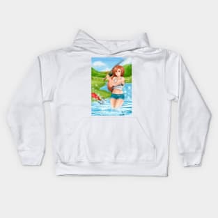 anime girl fishing Kids Hoodie